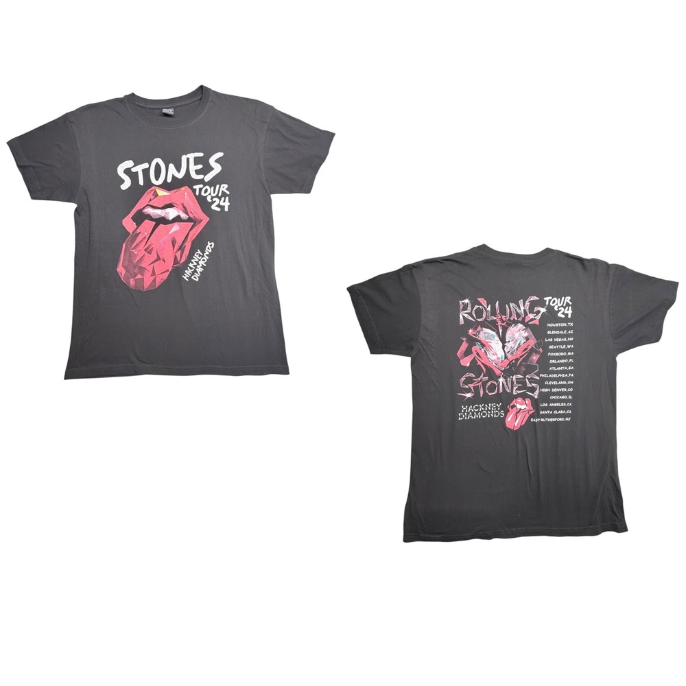 Rolling Stones Hackney Diamonds Tour 24 T-Shirt Mens XL Black Two Sided Graphic
